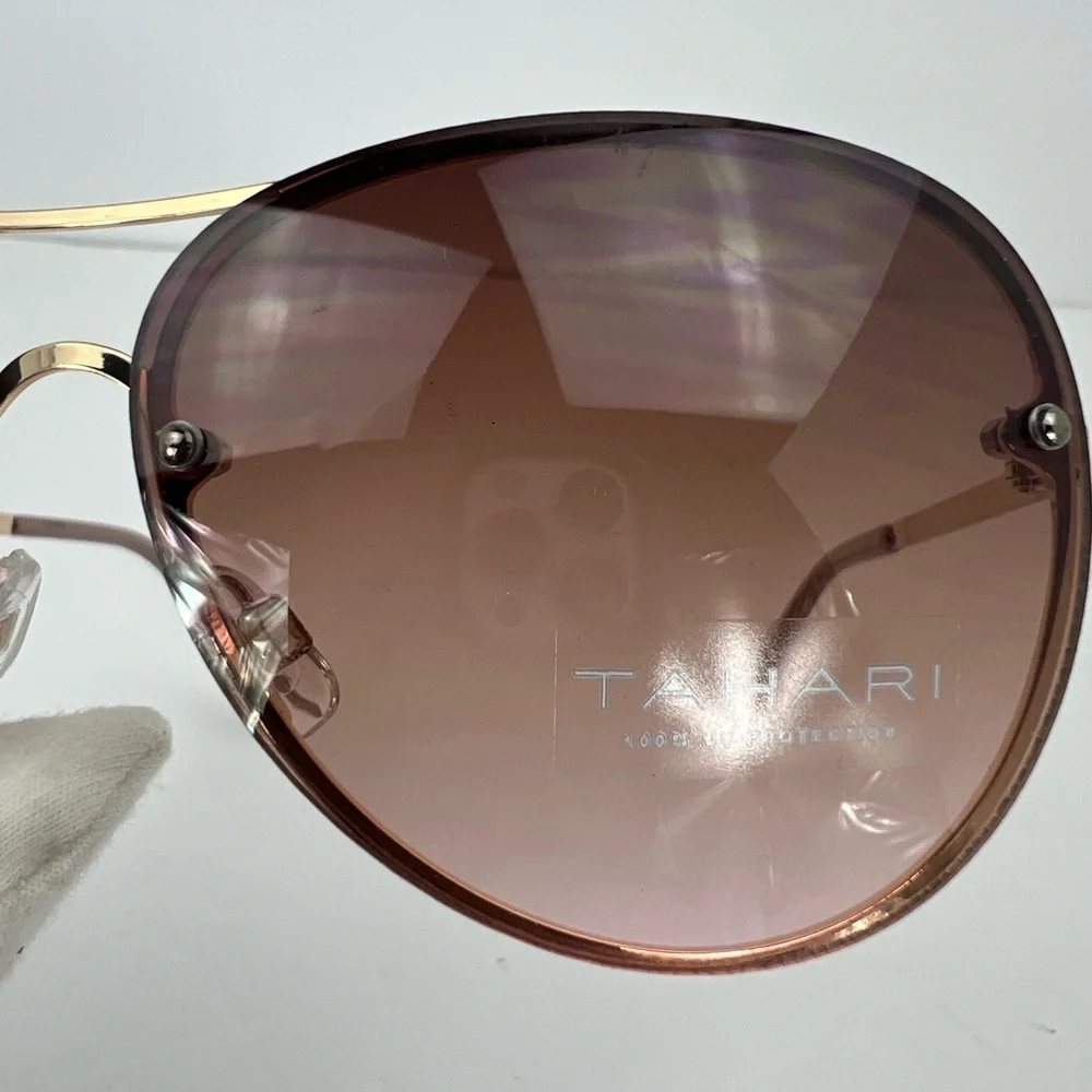 TAHARI AVIATOR 100% UV PROTECT SUNGLASSES,GOLD METAL FRAME,CRYSTALS ON THE SIDE